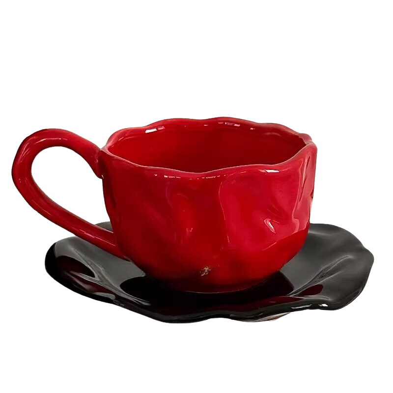 Red Mug with Black Saucer – 350ml