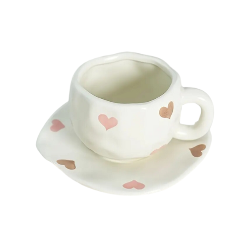 Charming Heart-Shaped Ceramic Tea Cup & Saucer Set