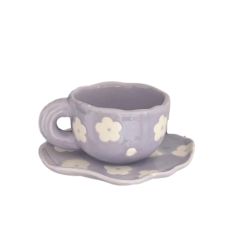 Purple Flower Coffee Cup and Saucer – 350ml