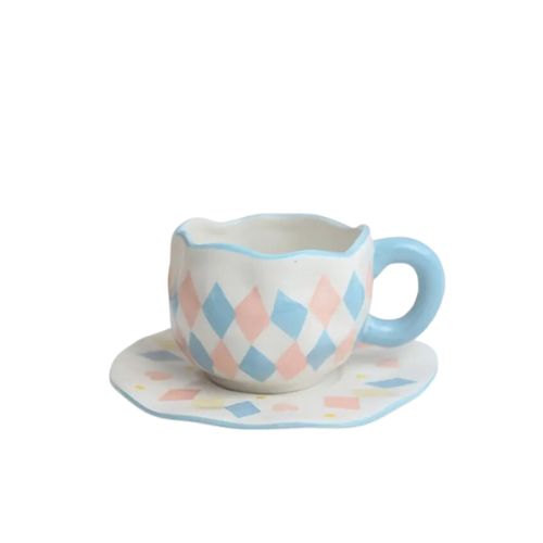 Blue Pink Cube Colour Alice in Wonderland-Inspired Cup & Saucer Set